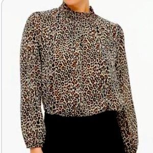 NWT J.CREW LEOPARD SMOCKED TOP SIZE L